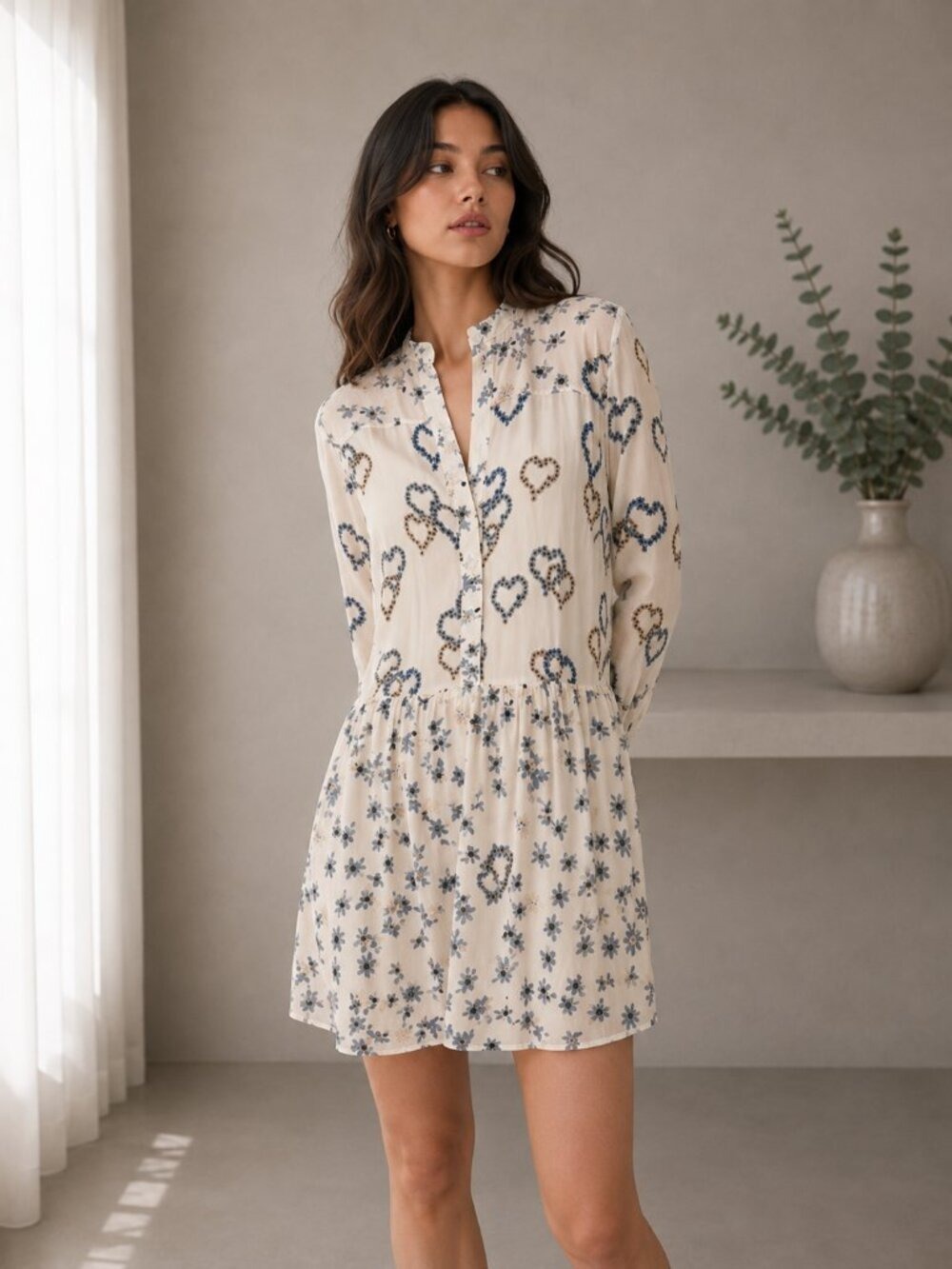 Sandro 100% Silk Heart & Floral Print Mini Dress | FR 38 0630